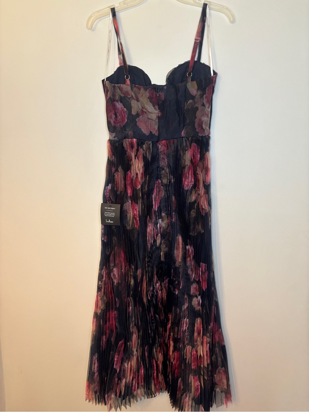 NWT Lulu's alluring midnight blue Midi Dress with Pink Floral Print - Picture 7 of 10